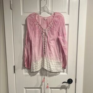 Naudic 100% Cotton Boho Top in Ombre Pink Size Medium